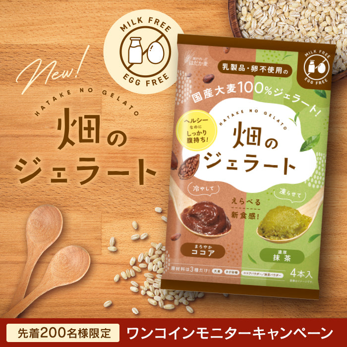 【先着200名様 500円・送料無料】畑のジェラート ワンコインモニター（ココア・抹茶 計4本入り）｜乳・卵不使用のはだか麦スイーツ